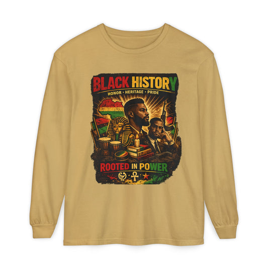 Men’s Black History Long Sleeve Tee "Rooted in Power" Heritage Tribute