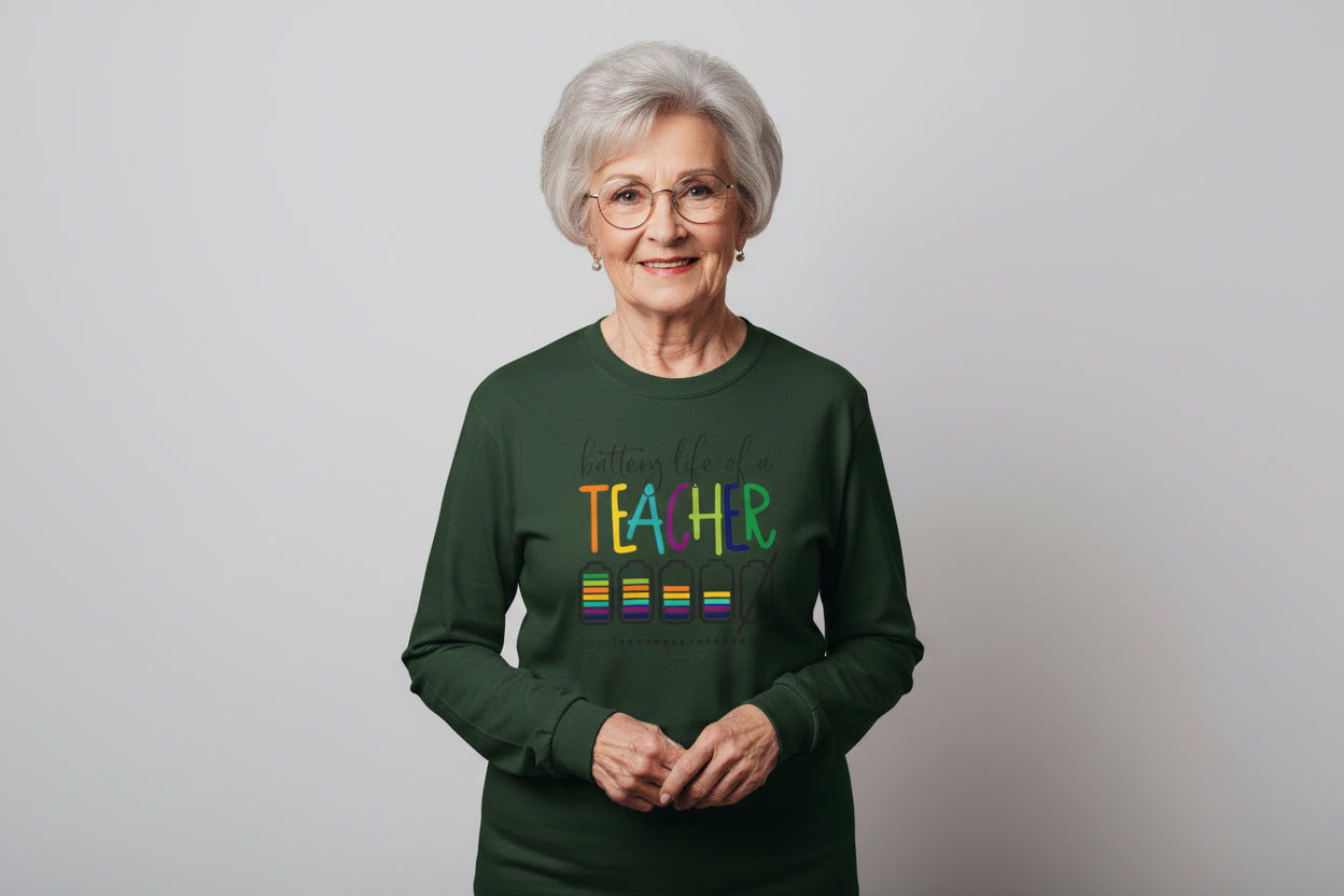 Teacher Battery Life Long Sleeve Colorful Graphic