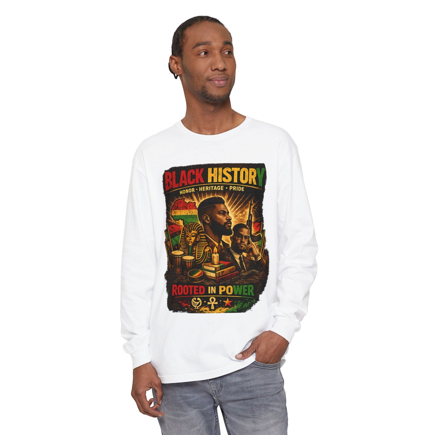 Men’s Black History Long Sleeve Tee "Rooted in Power" Heritage Tribute