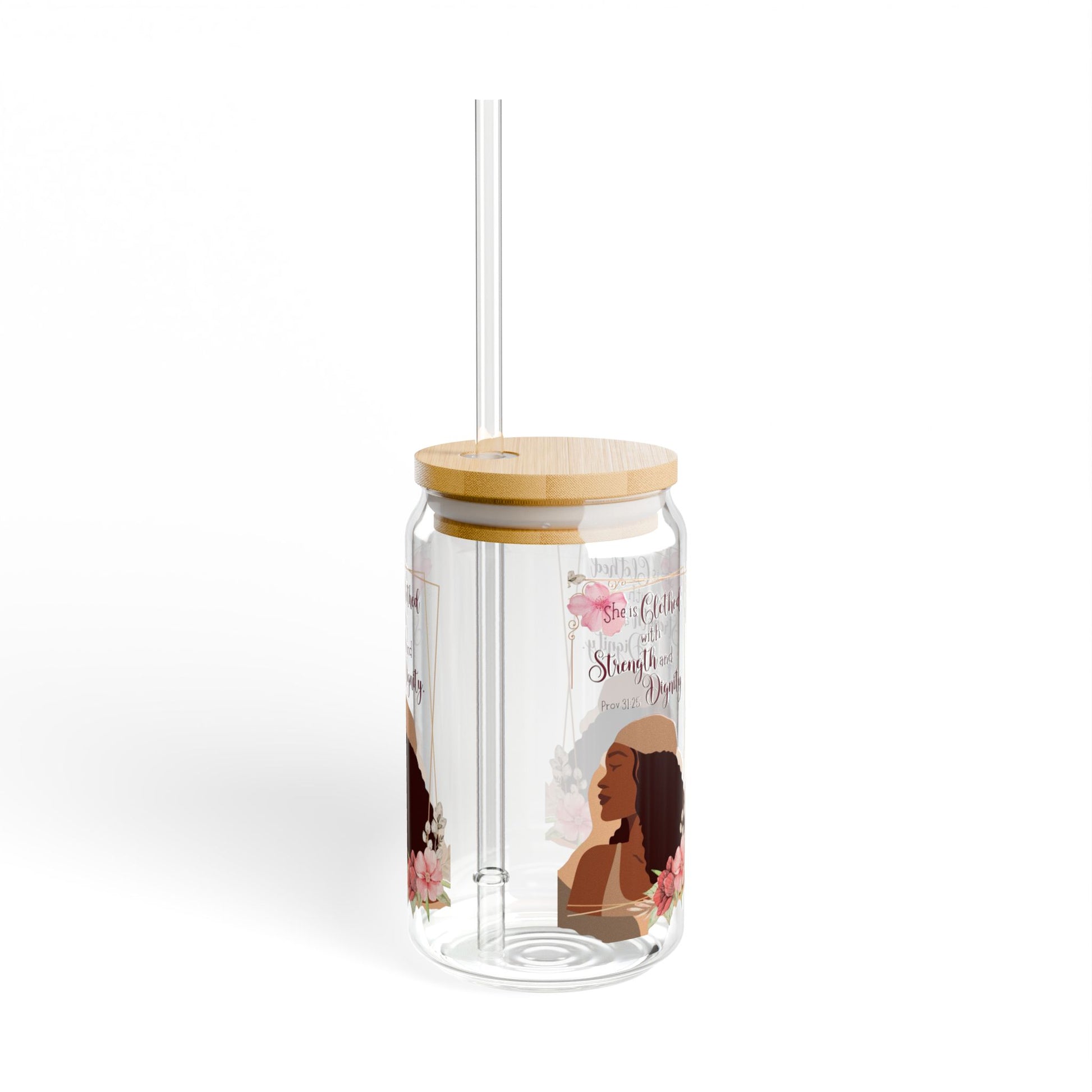 Empowered Woman Sipper Glass, 16oz | Strength & Dignity | Inspirational Drinkware, Gift for Her, Home Decor, Self-Care, Floral Design (7356146319463)