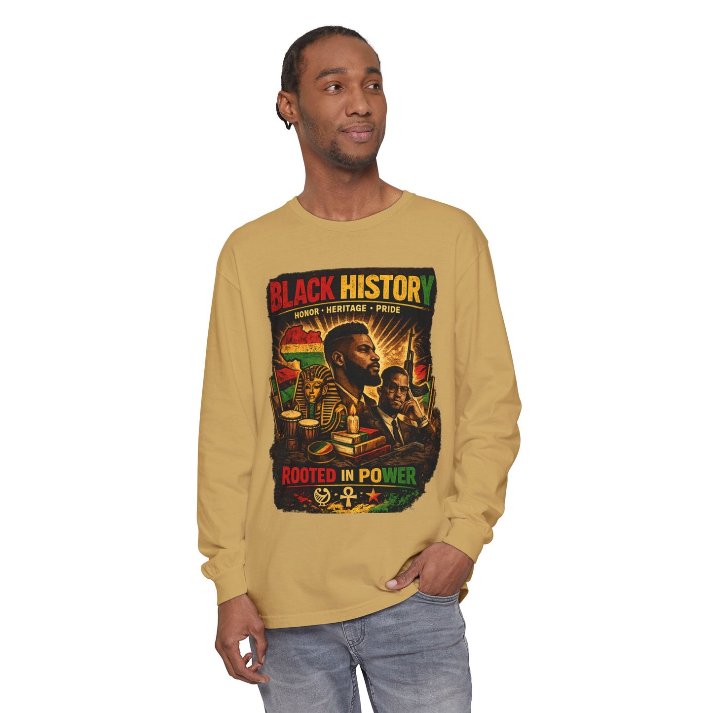 Men’s Black History Long Sleeve Tee "Rooted in Power" Heritage Tribute