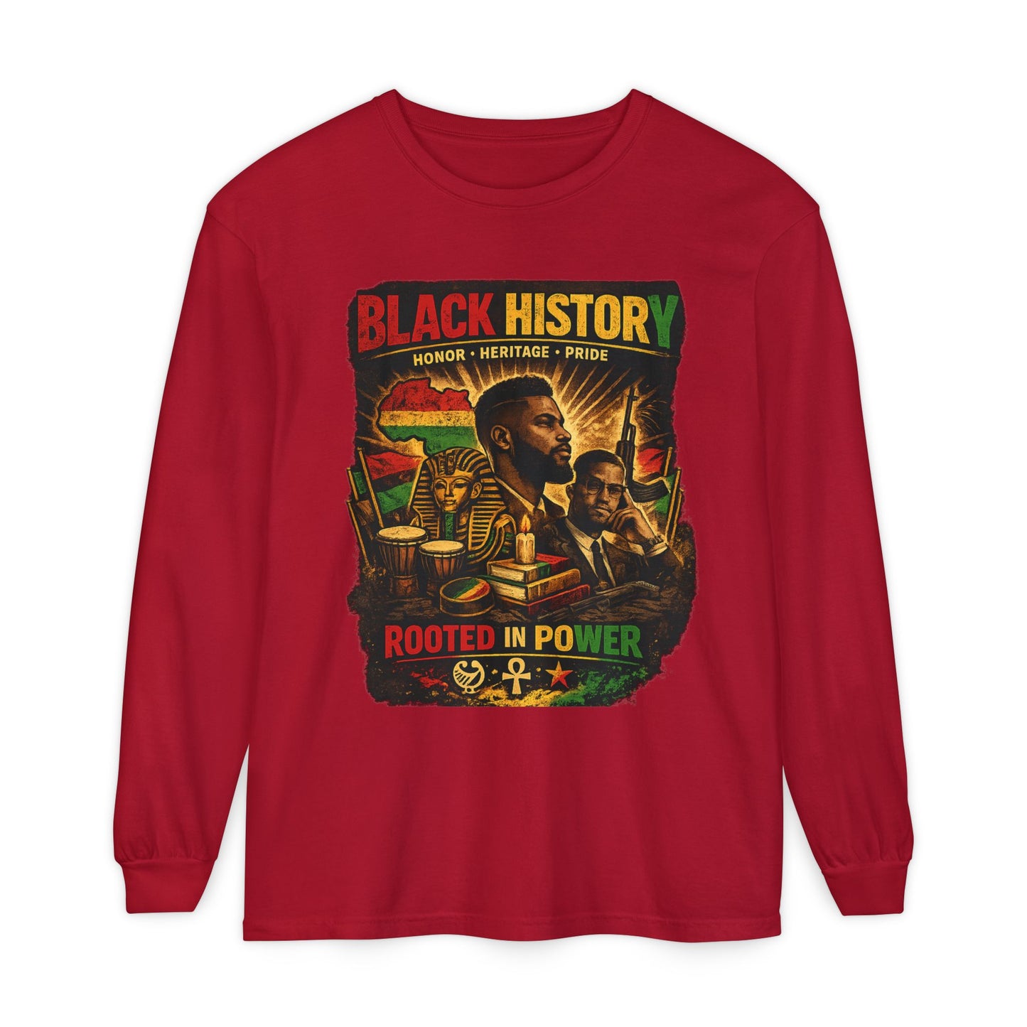 Men’s Black History Long Sleeve Tee "Rooted in Power" Heritage Tribute