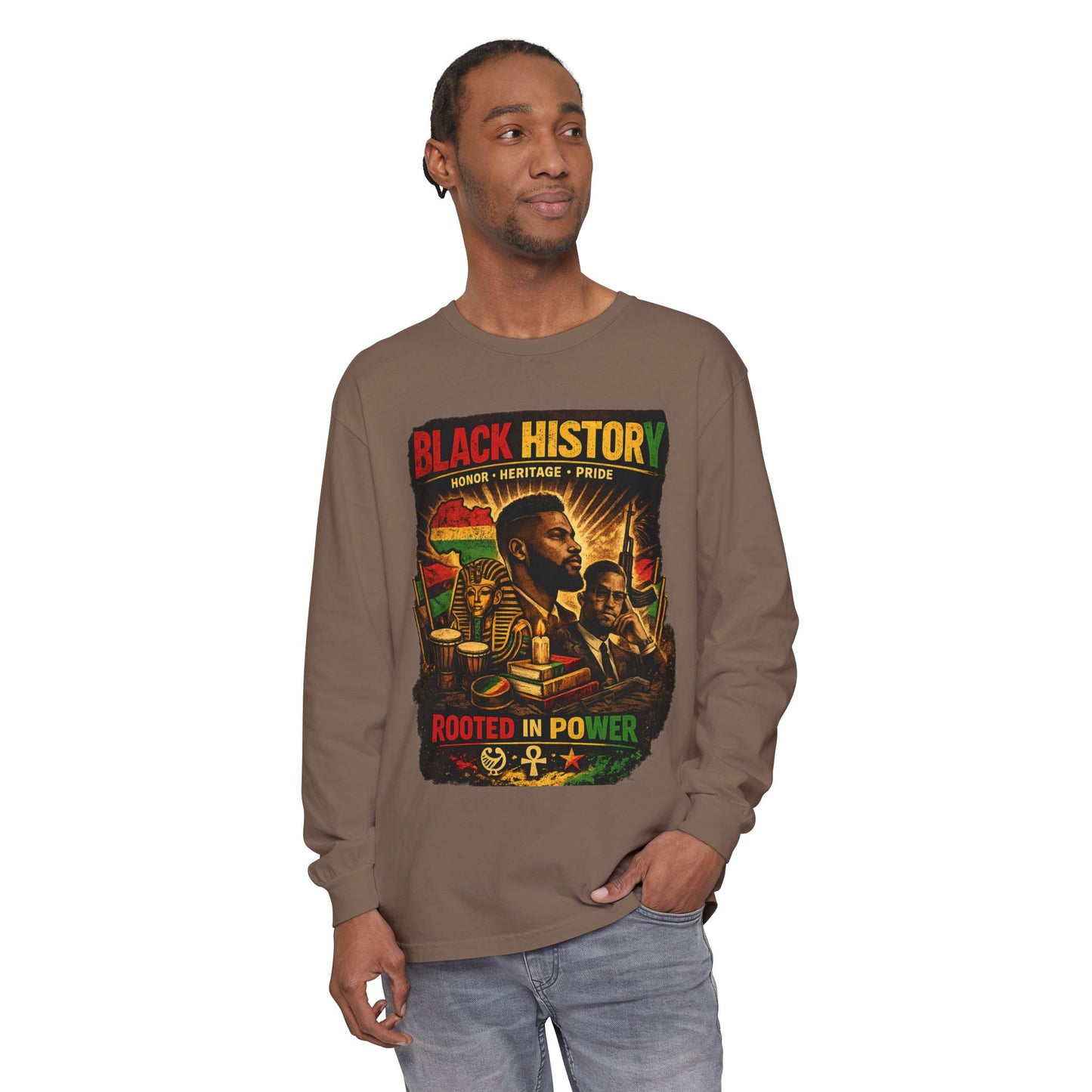 Men’s Black History Long Sleeve Tee "Rooted in Power" Heritage Tribute