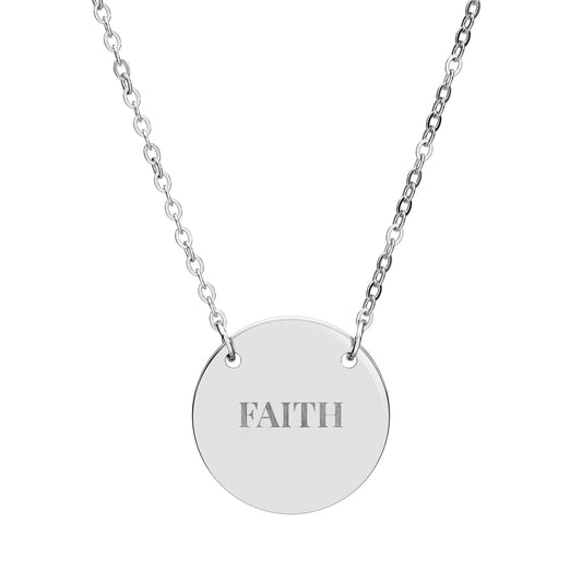Faith Engraved Circle Necklace  Personalized Inspirational Pendant