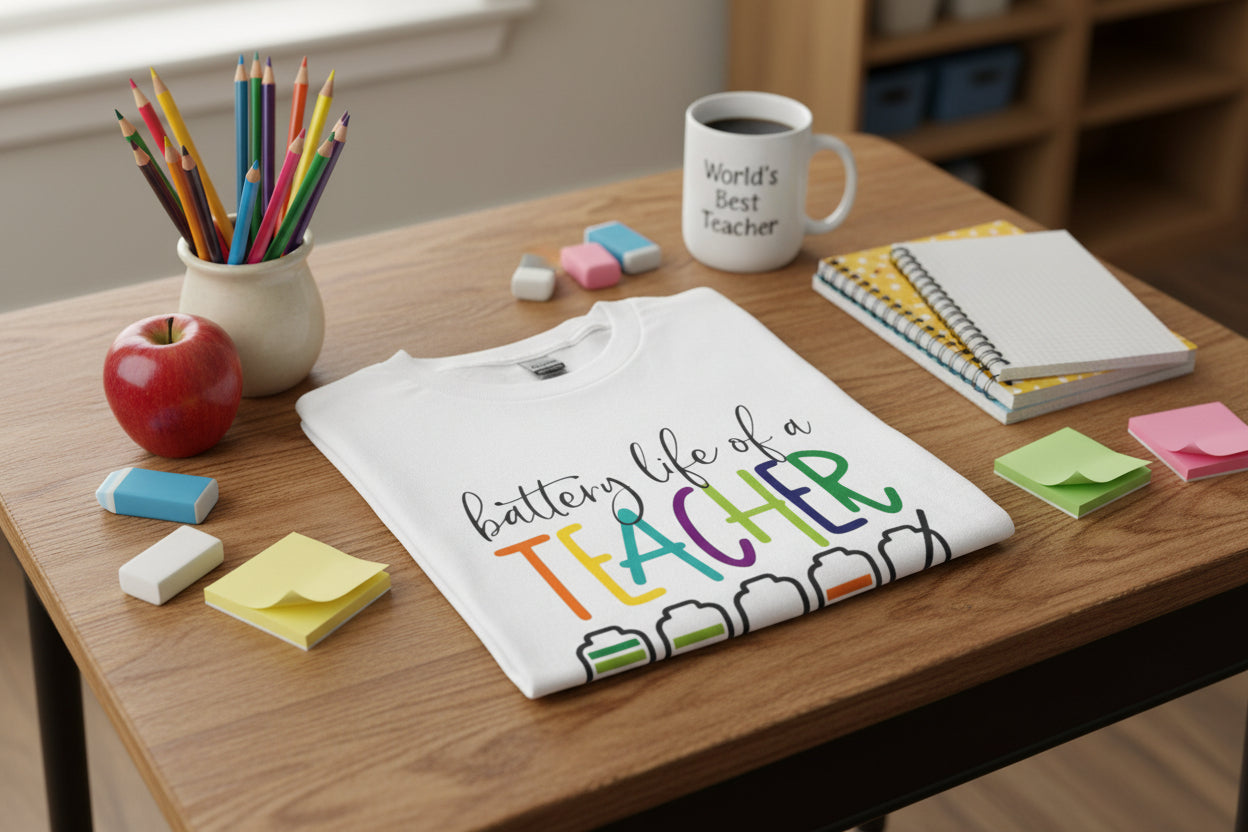 Teacher Battery Life Long Sleeve Colorful Graphic