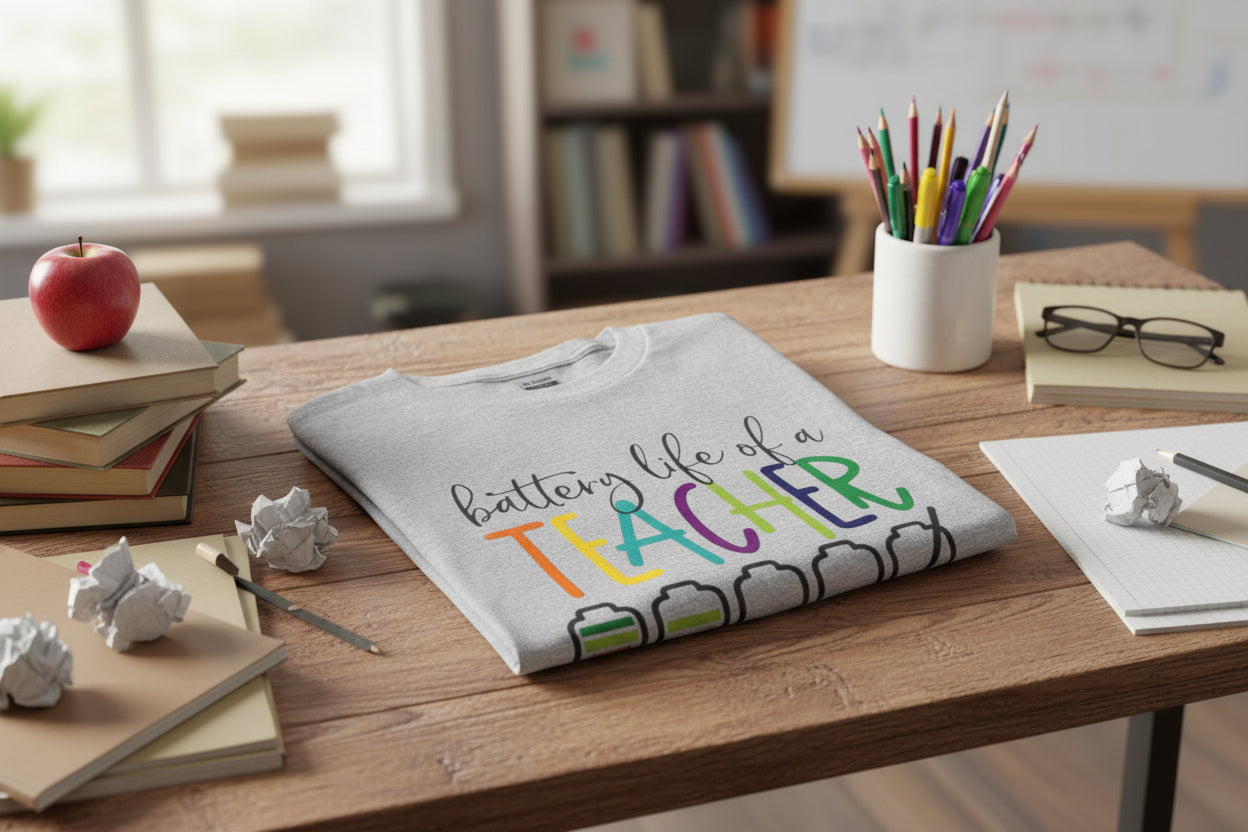 Teacher Battery Life Long Sleeve Colorful Graphic