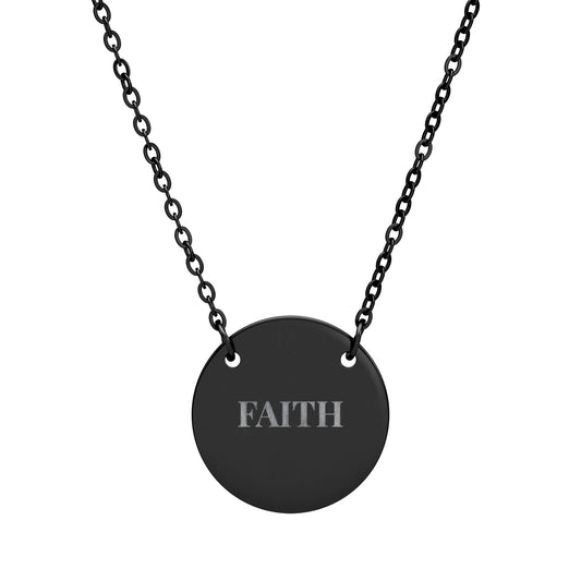 Faith Engraved Circle Necklace  Personalized Inspirational Pendant