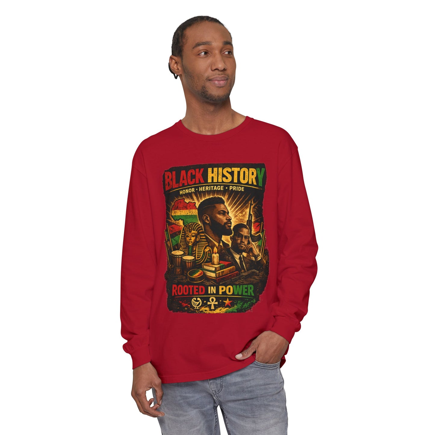 Men’s Black History Long Sleeve Tee "Rooted in Power" Heritage Tribute
