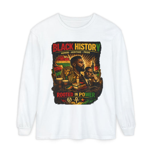 Men’s Black History Long Sleeve Tee "Rooted in Power" Heritage Tribute