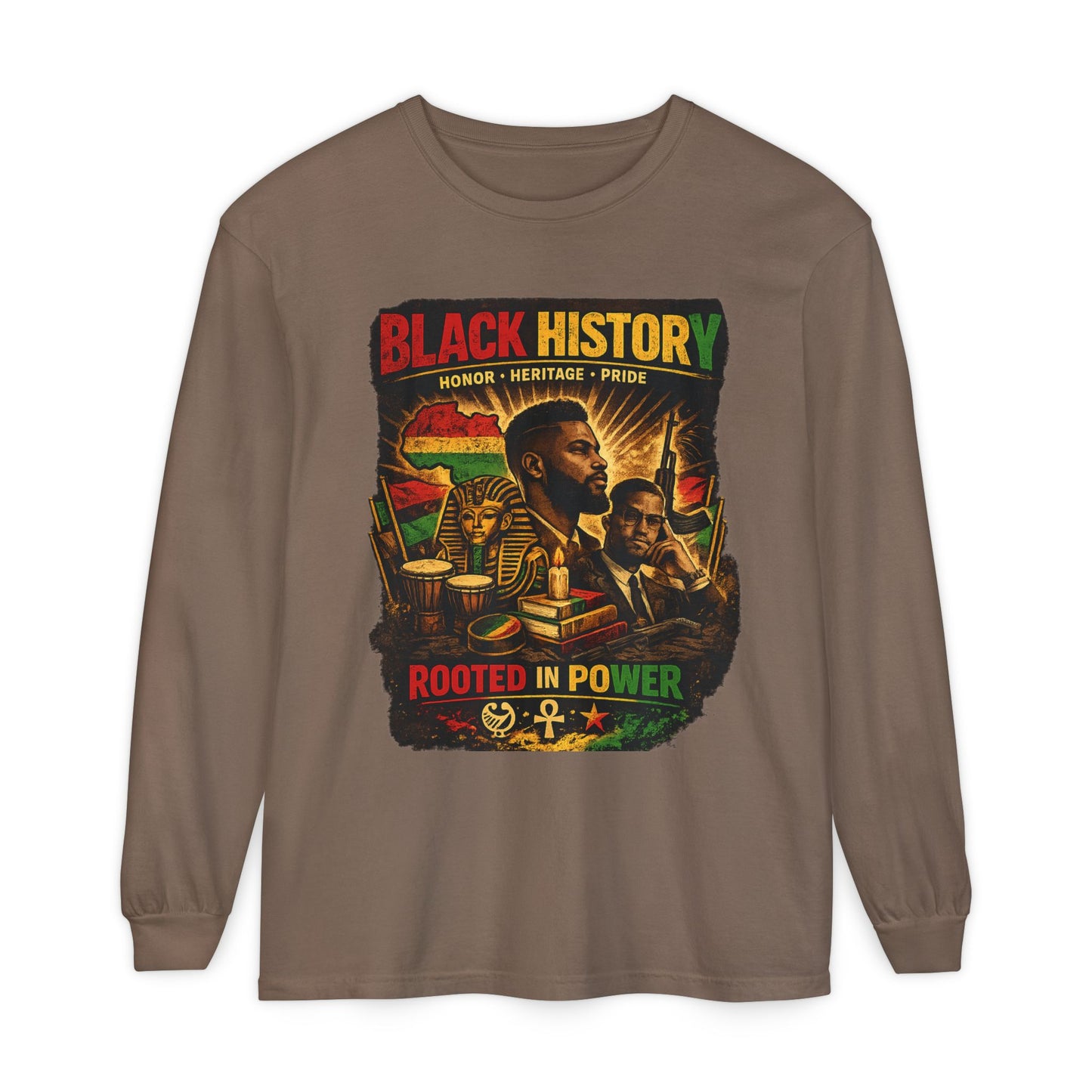 Men’s Black History Long Sleeve Tee "Rooted in Power" Heritage Tribute