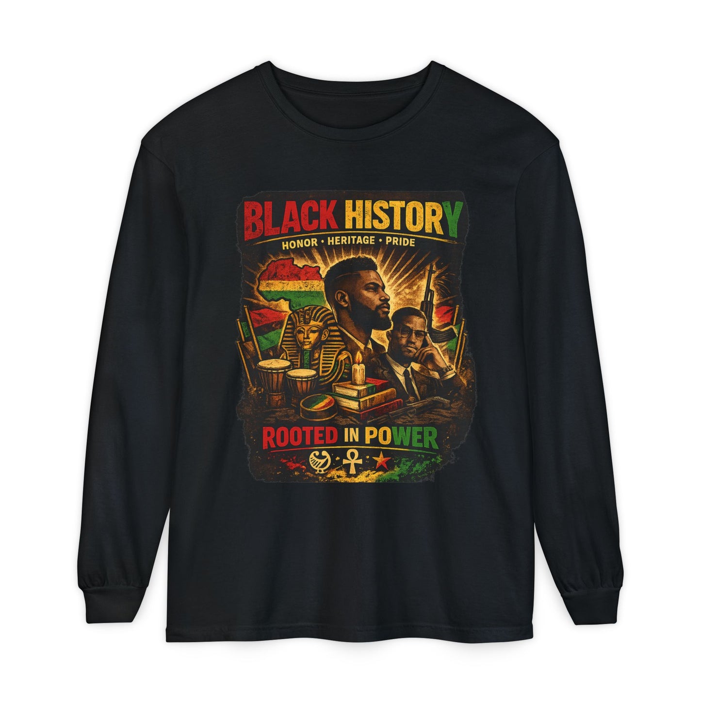 Men’s Black History Long Sleeve Tee "Rooted in Power" Heritage Tribute