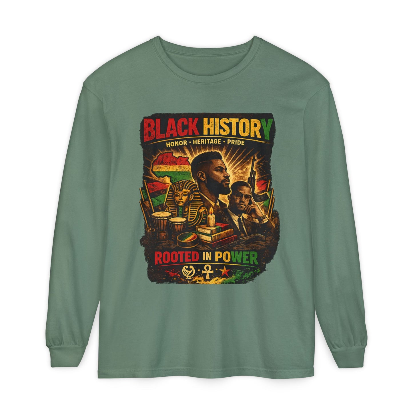 Men’s Black History Long Sleeve Tee "Rooted in Power" Heritage Tribute