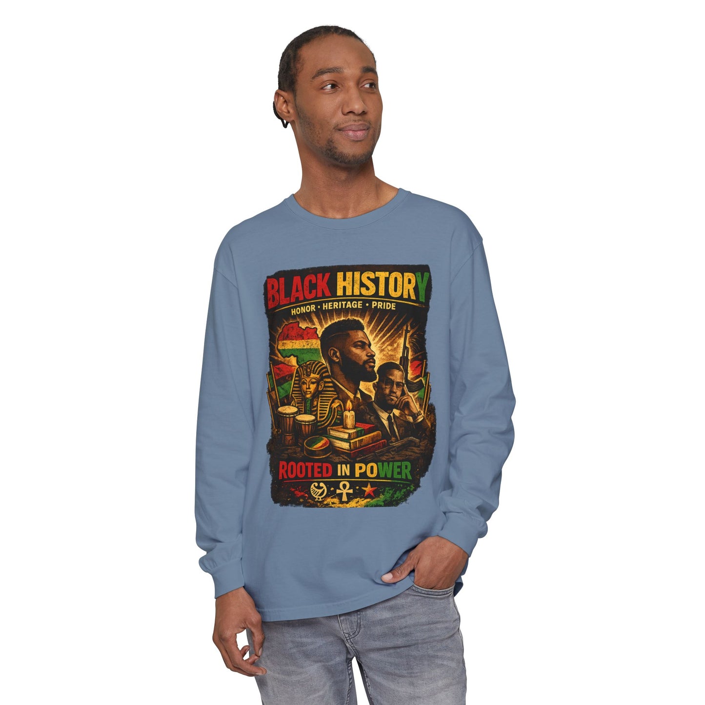 Men’s Black History Long Sleeve Tee "Rooted in Power" Heritage Tribute
