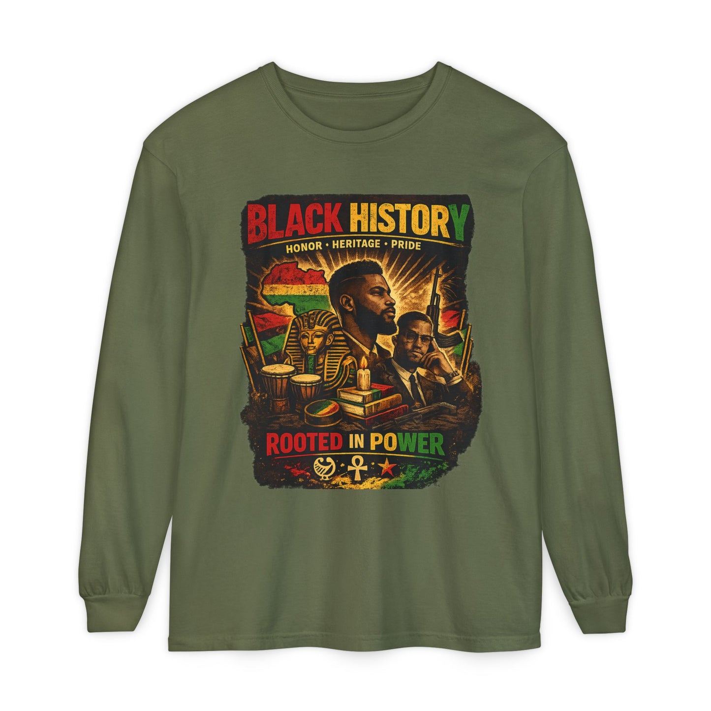 Men’s Black History Long Sleeve Tee "Rooted in Power" Heritage Tribute