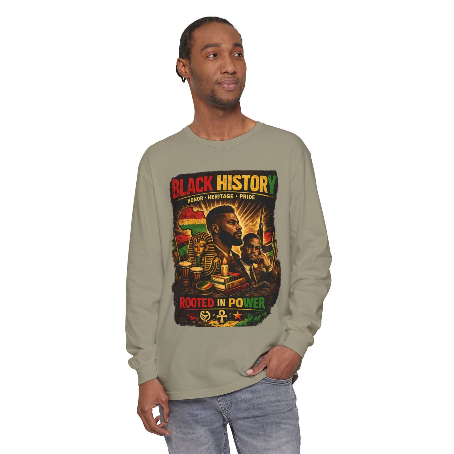 Men’s Black History Long Sleeve Tee "Rooted in Power" Heritage Tribute