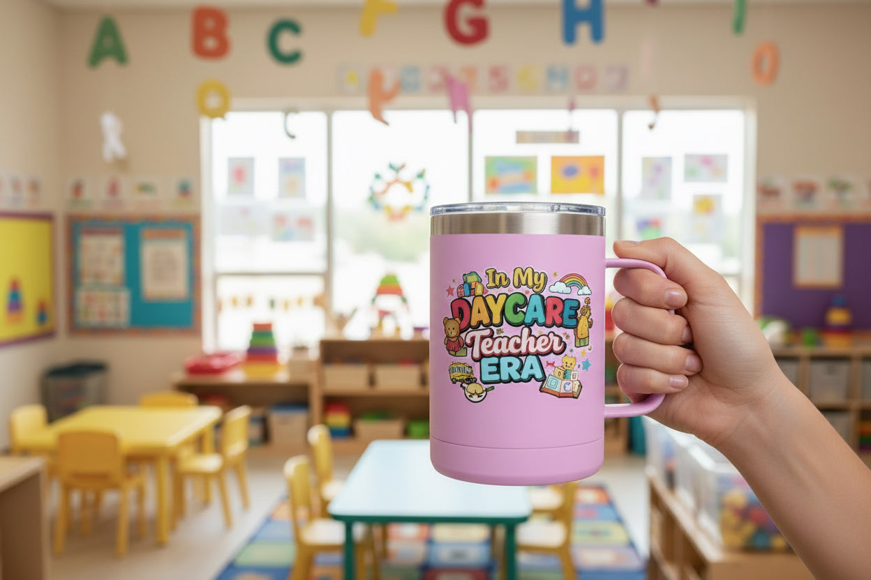 Daycare Teacher 15oz Insulated Mug "In My Daycare Teacher Era" Travel Tumbler