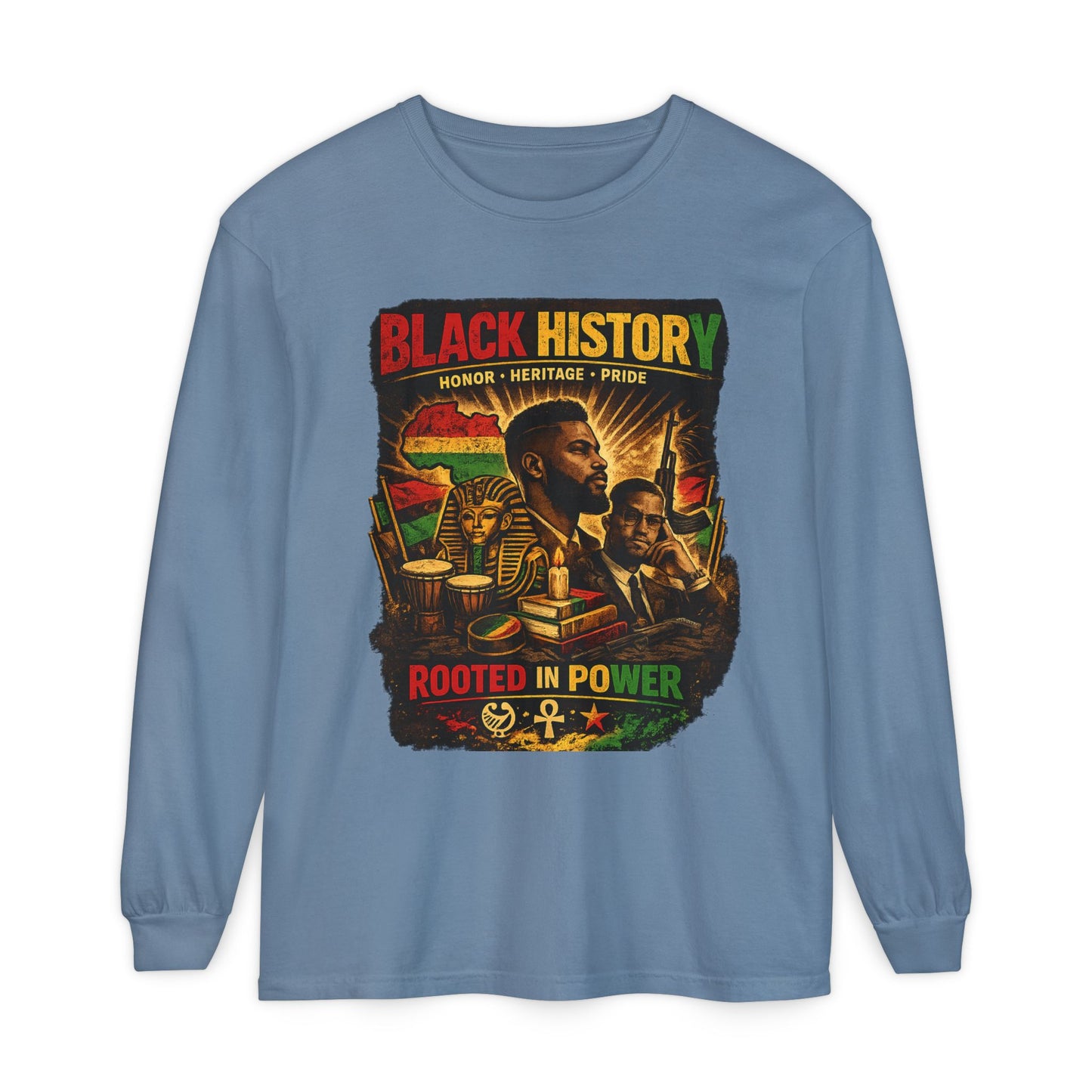 Men’s Black History Long Sleeve Tee "Rooted in Power" Heritage Tribute