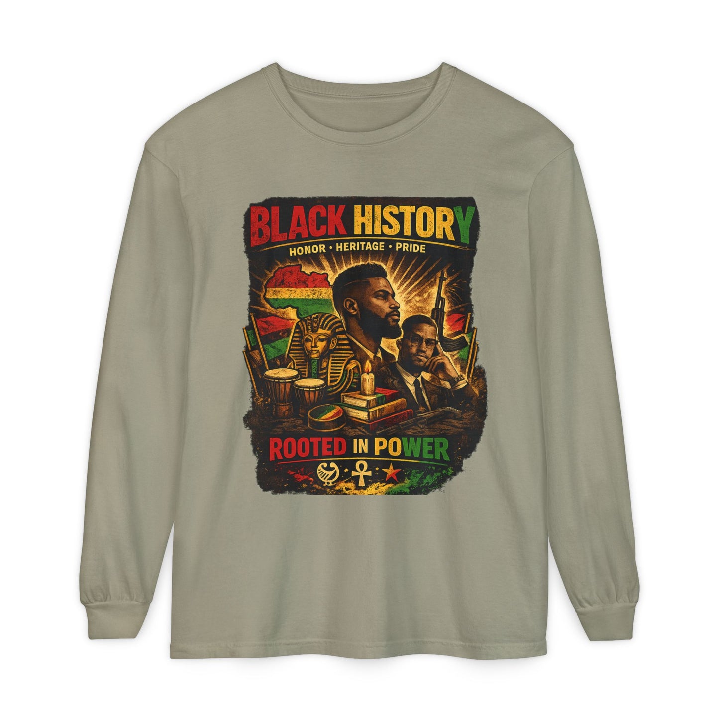 Men’s Black History Long Sleeve Tee "Rooted in Power" Heritage Tribute