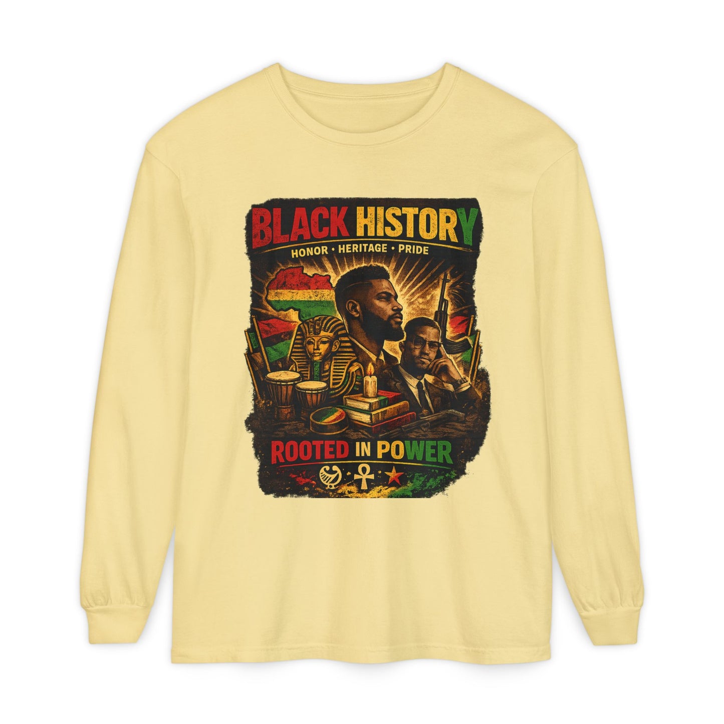 Men’s Black History Long Sleeve Tee "Rooted in Power" Heritage Tribute