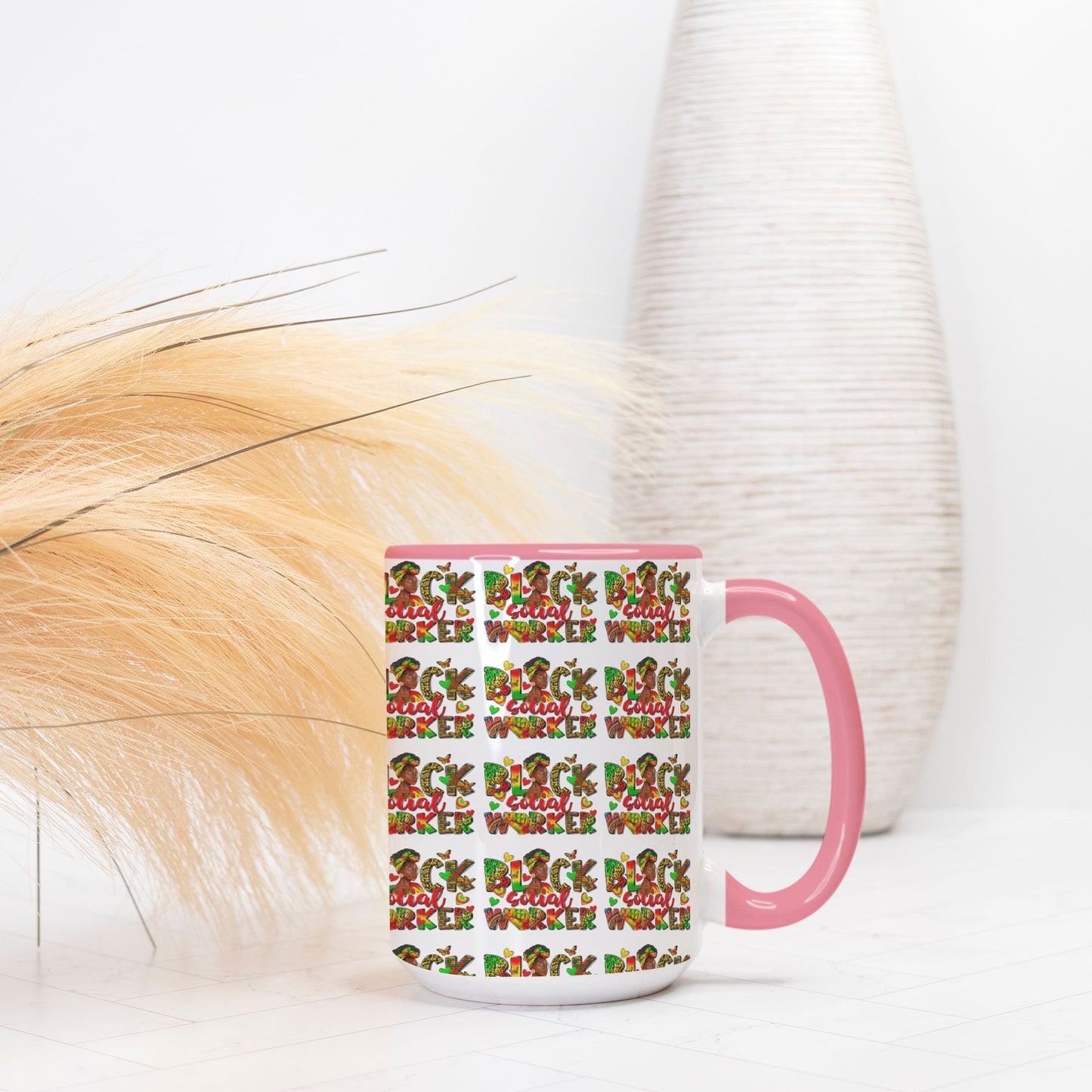 Social Worker Mug  15oz. (Pink + White) (7190419931239)