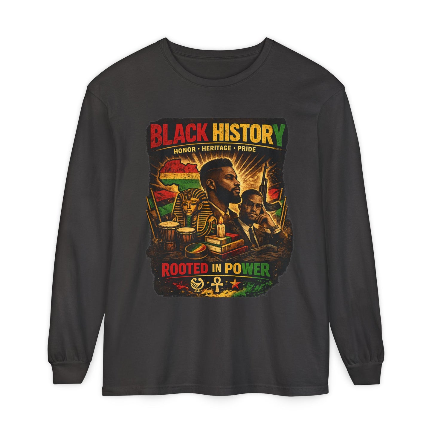 Men’s Black History Long Sleeve Tee "Rooted in Power" Heritage Tribute