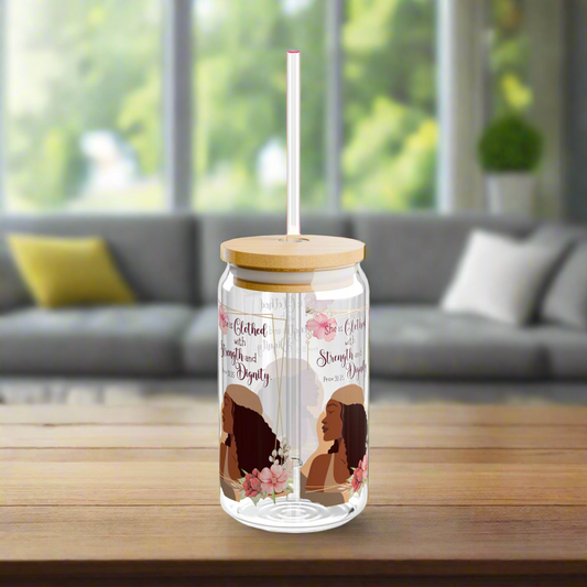 Empowered Woman Glass Sipper 16oz (7356146319463)