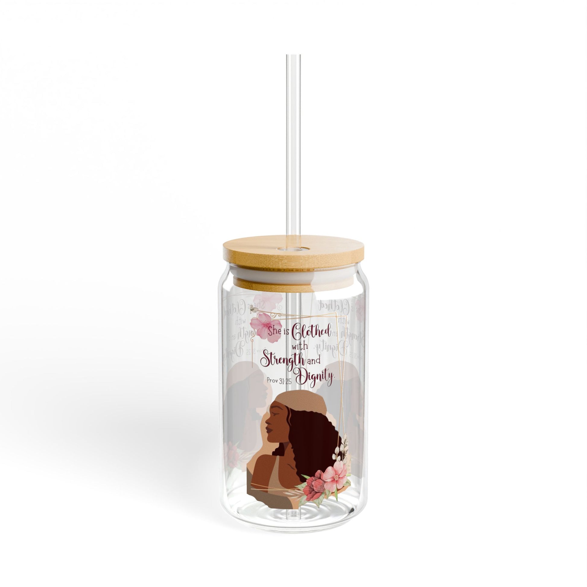 Empowered Woman Sipper Glass, 16oz | Strength & Dignity | Inspirational Drinkware, Gift for Her, Home Decor, Self-Care, Floral Design (7356146319463)