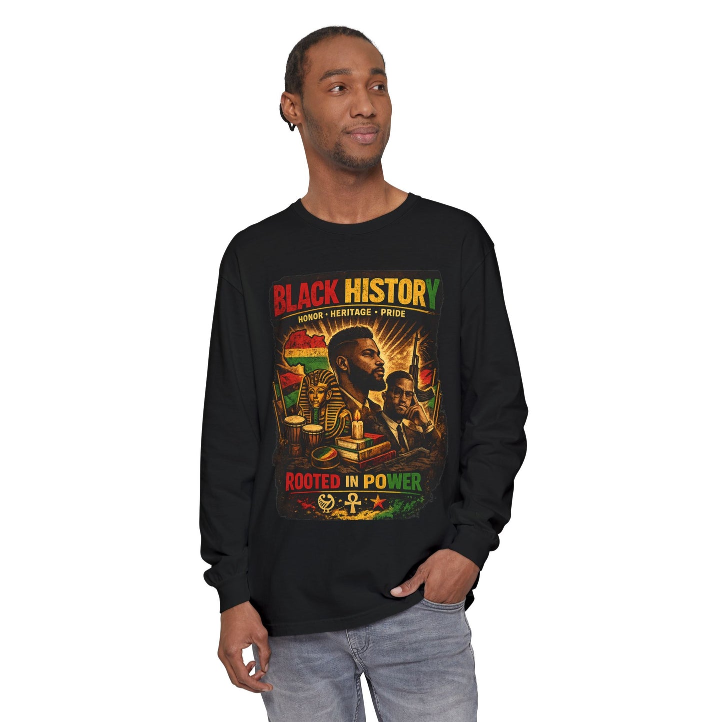 Men’s Black History Long Sleeve Tee "Rooted in Power" Heritage Tribute
