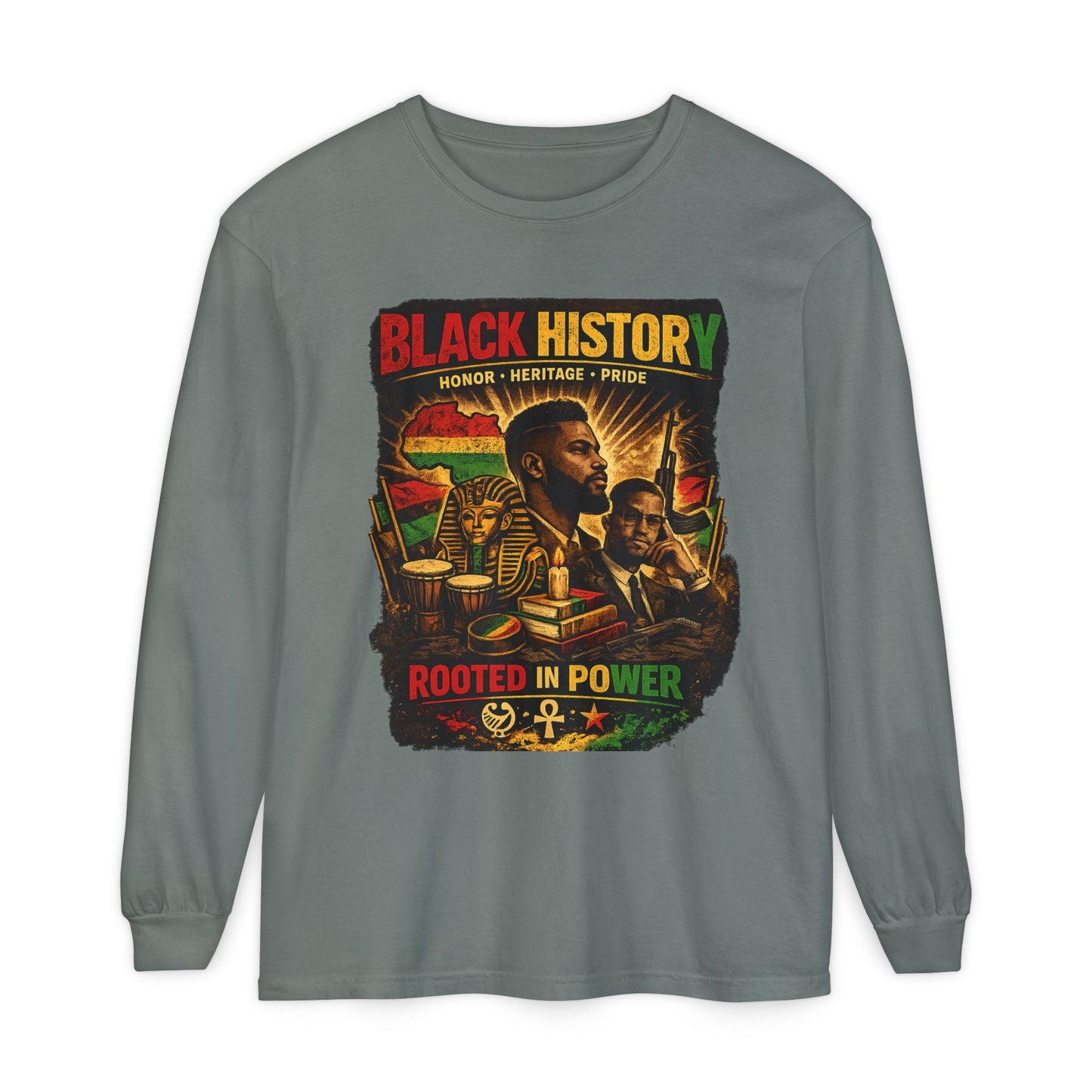 Men’s Black History Long Sleeve Tee "Rooted in Power" Heritage Tribute