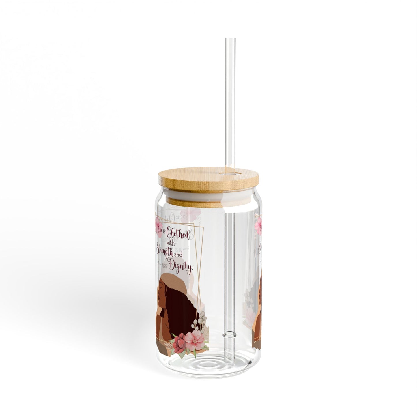 Empowered Woman Sipper Glass, 16oz | Strength & Dignity | Inspirational Drinkware, Gift for Her, Home Decor, Self-Care, Floral Design (7356146319463)