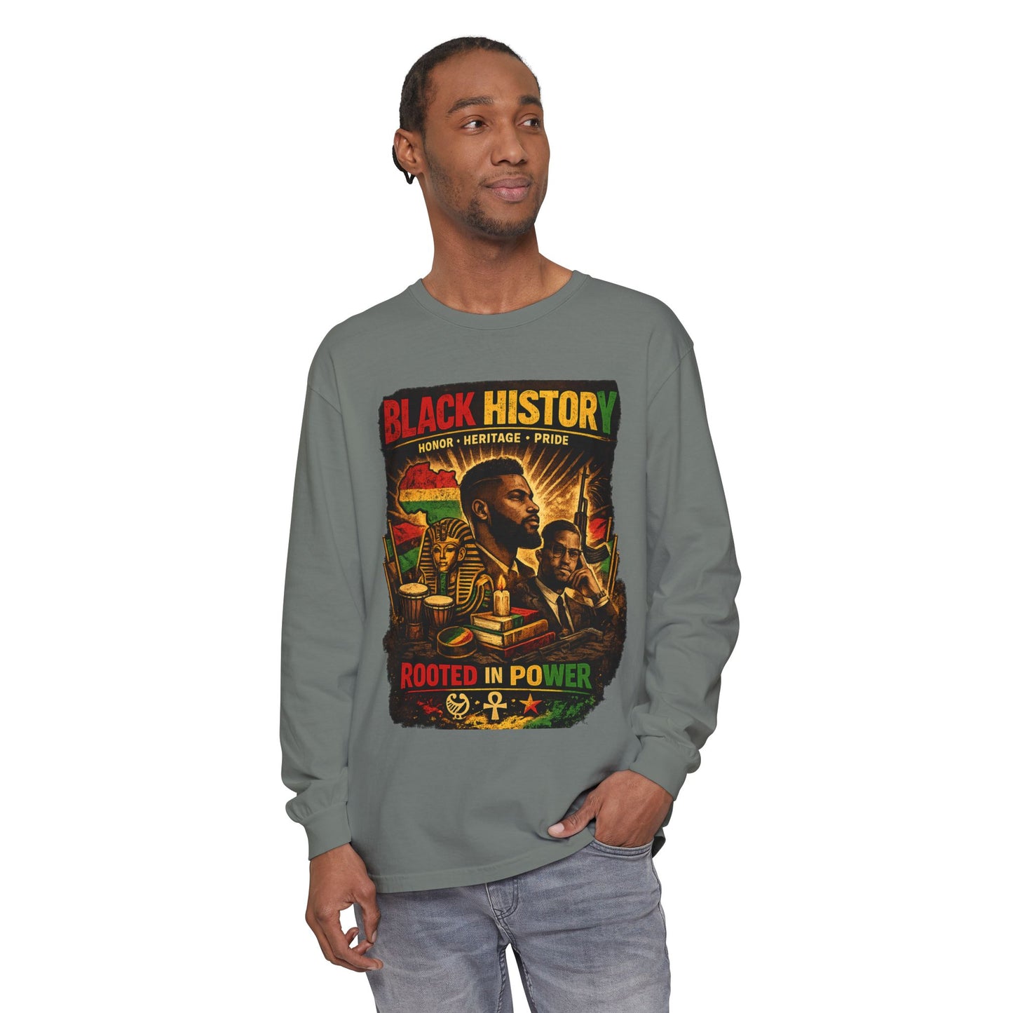 Men’s Black History Long Sleeve Tee "Rooted in Power" Heritage Tribute