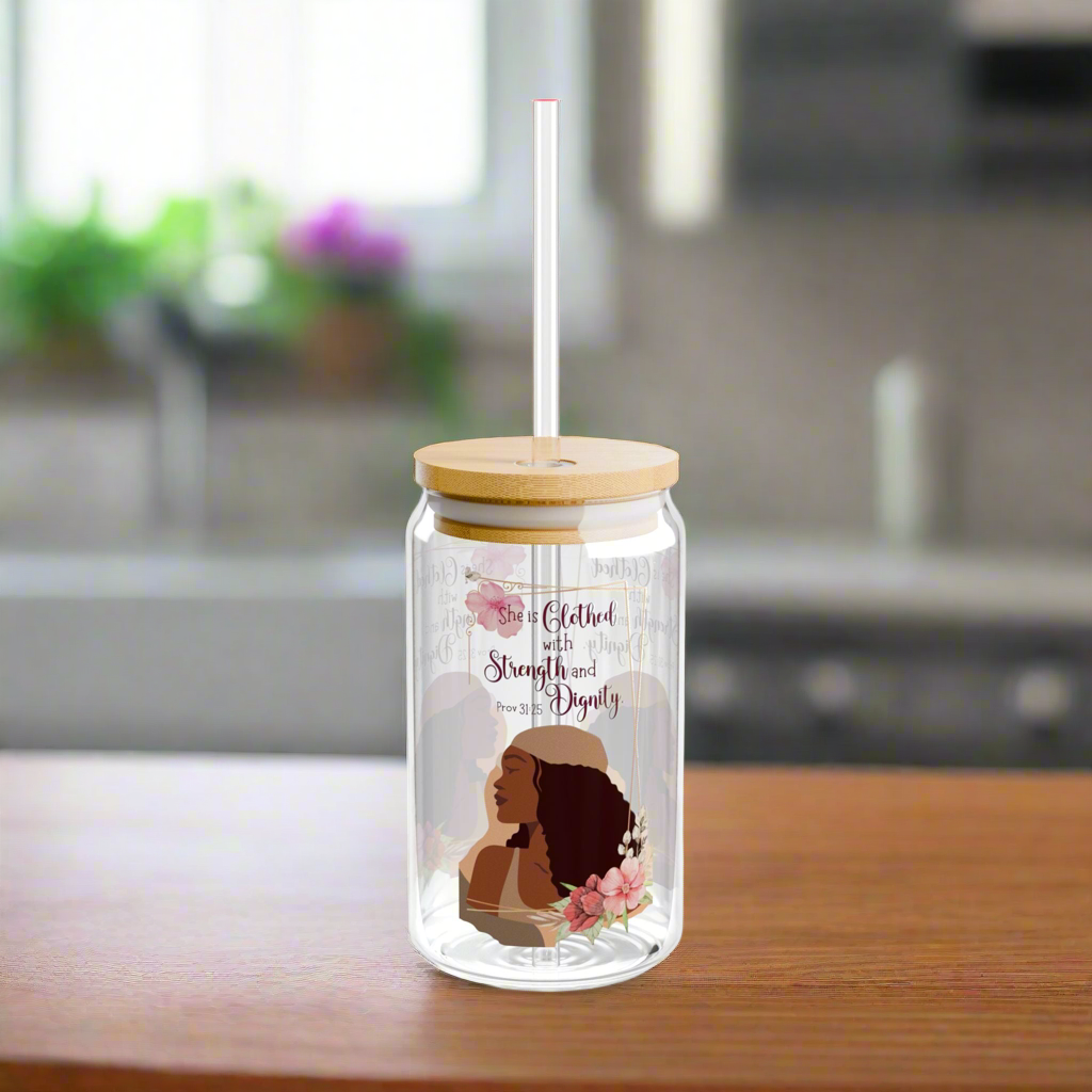 Empowered Woman Glass Sipper 16oz (7356146319463)