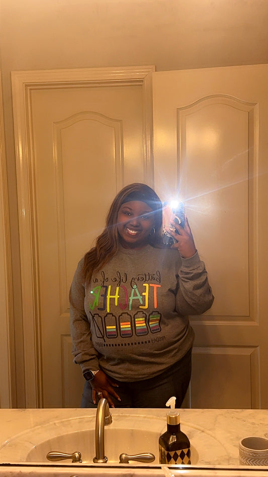 Teacher Battery Life Long Sleeve Colorful Graphic